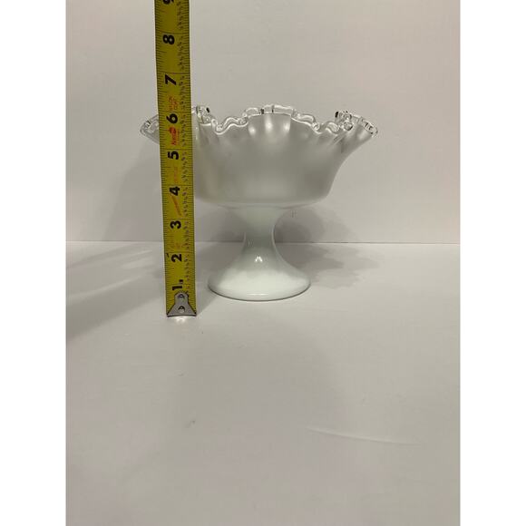 FENTON-Silver Crest white milk glass medium size compote ruffled crimped edge - Picture 12 of 15